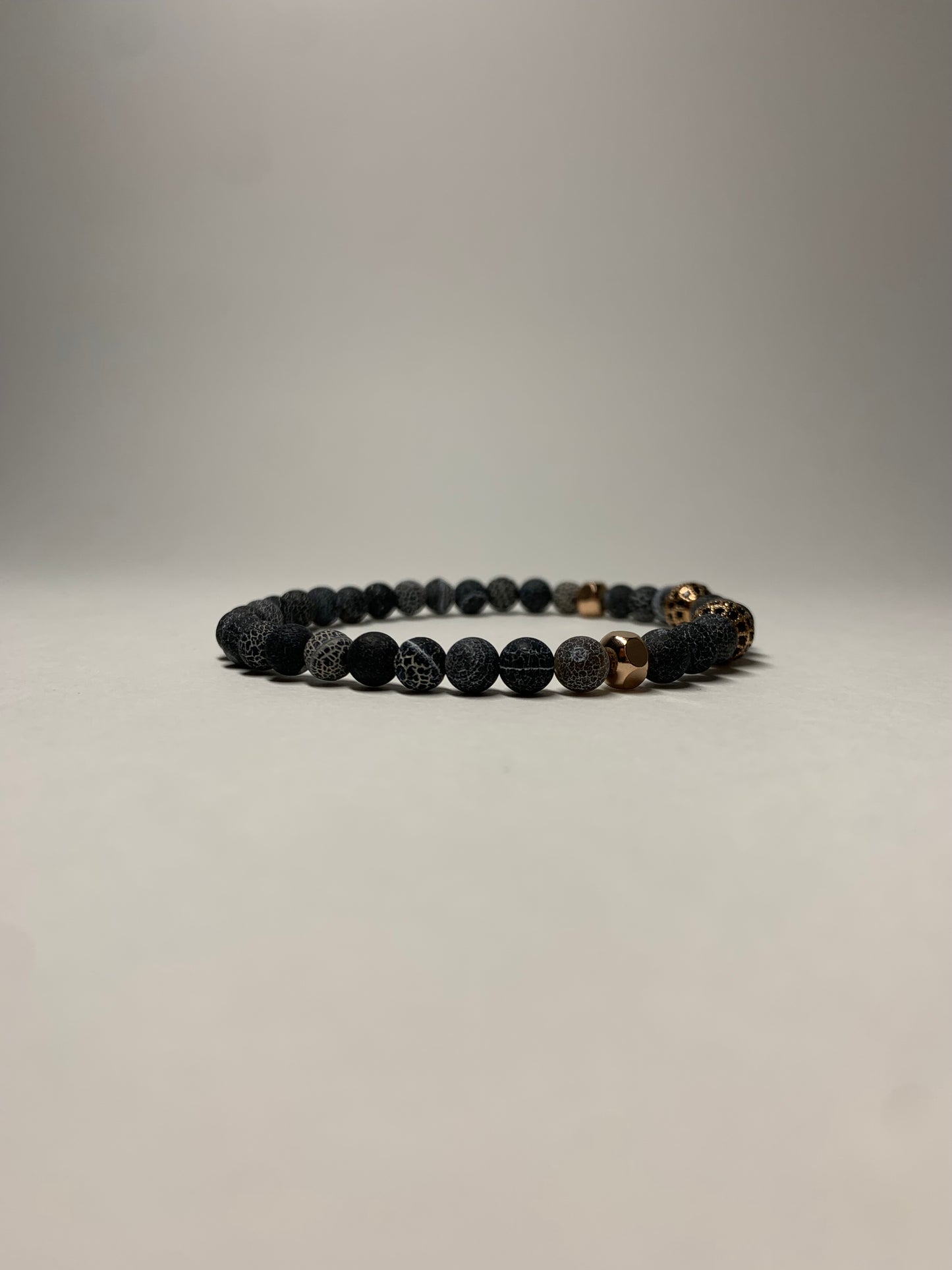 Black Lava Bead Bracelet with Gold-Plated Accents